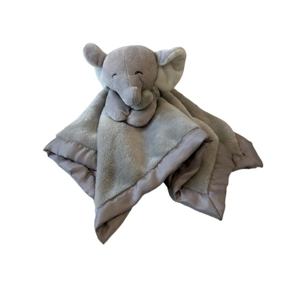 Carters Elephant Plush Stuffed Animal Baby Lovey Security Blanket Gray Satin